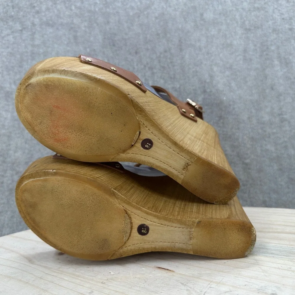 Seychelles Ciao Wedge Sandals Womens 8.5 Brown Leather Wood Platform Studded